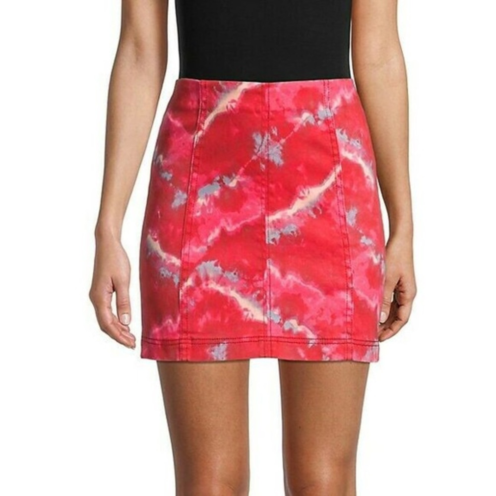 NWOT Free People | Modern Femme Flamingo Flame Tie Dye Denim Mini Skirt 10